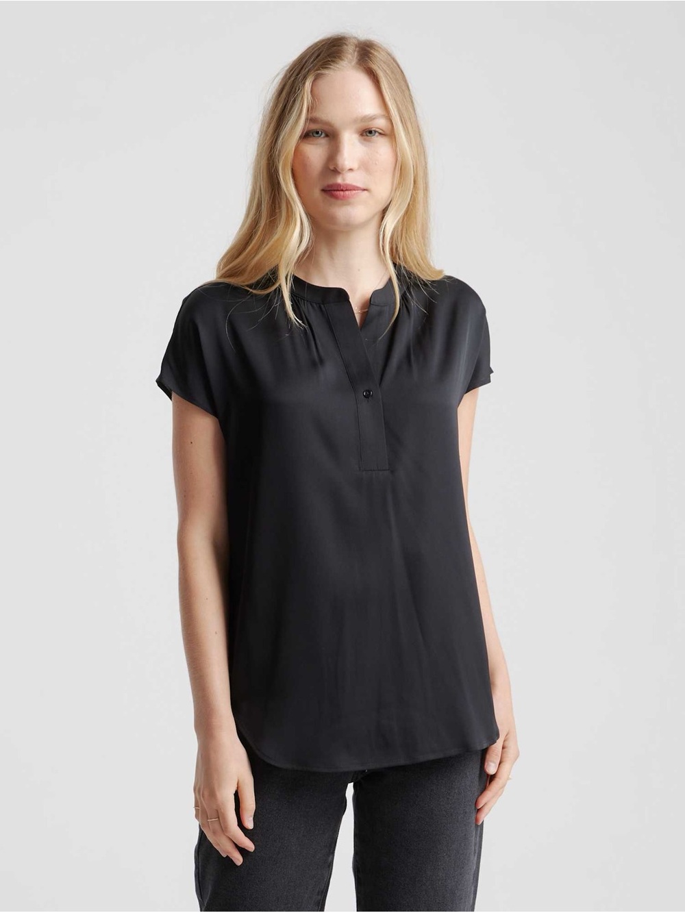 a new day Black Short-Sleeve Split-Neck Blouse